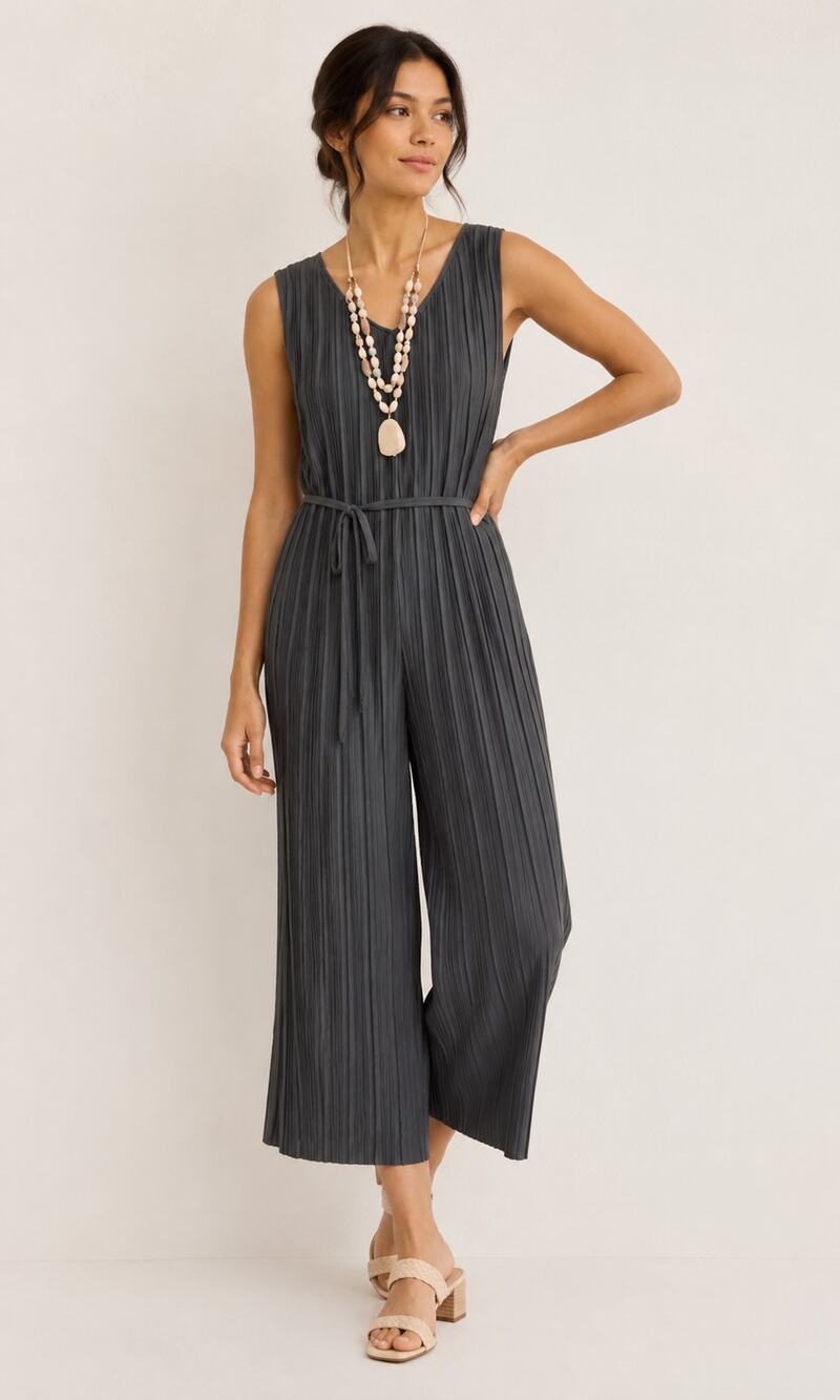 J Jill Pure Jill Elements Pleated Crop Wide Leg Jumpsuit Womens Large Gray New